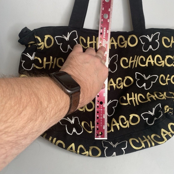 Robin Ruth Black Canvas Butterfly Tote Bag - Chicago Graphic, 16"x10"x5" - Picture 9 of 10